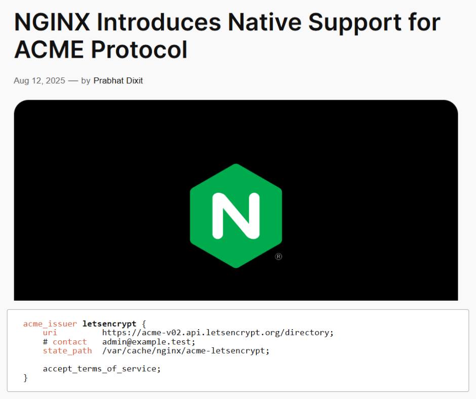 DevOps - NGINX Introduces Native Support for ACME Protocol | Facebook