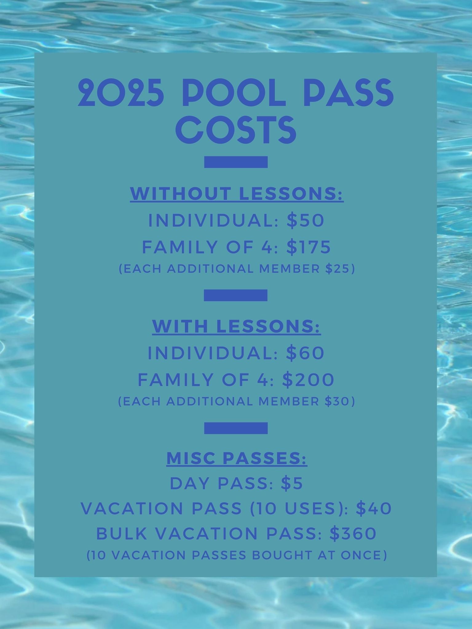 City - Pool passes are available for purchase at City Hall! More ...
