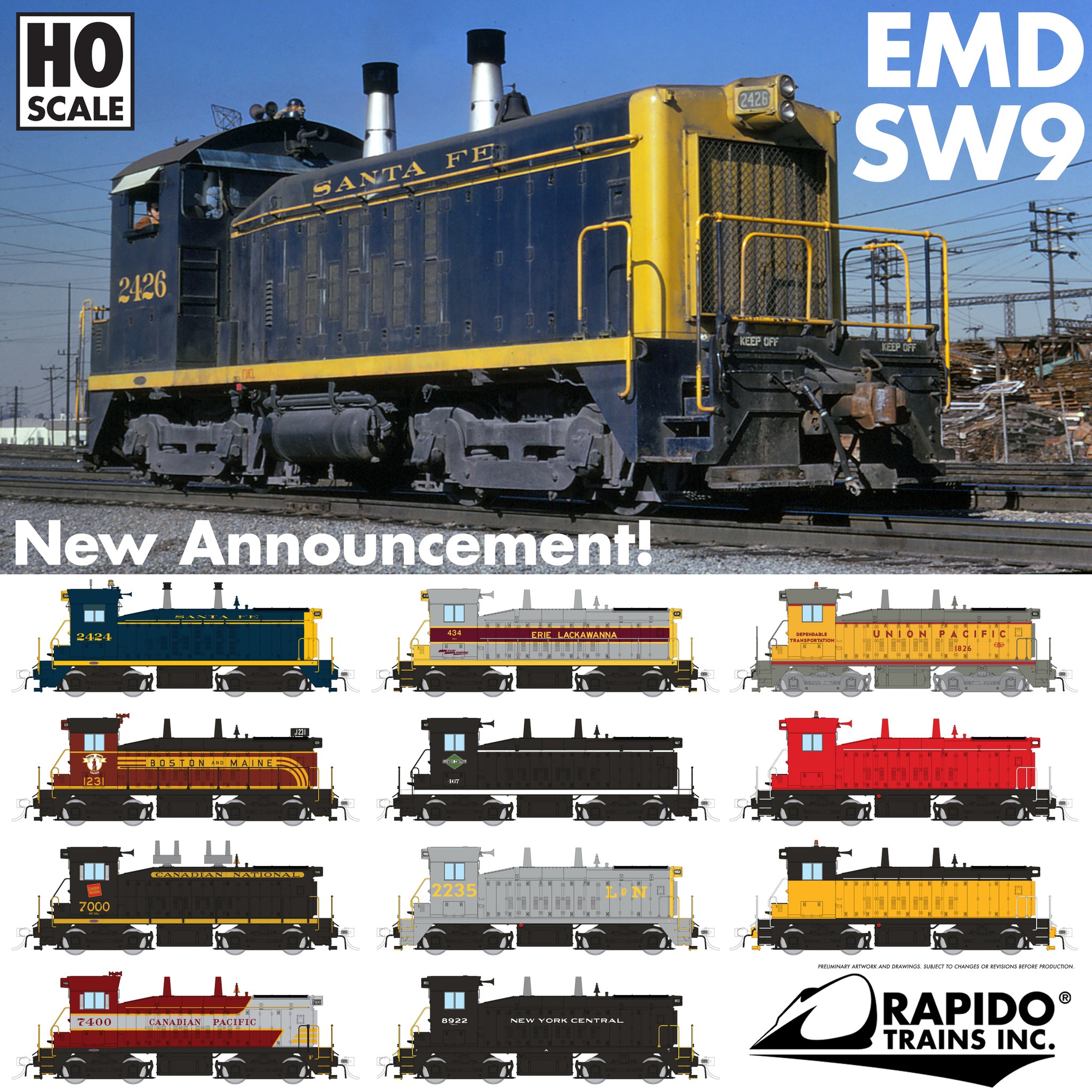 Rebuilt EMD SW9 locomotive in Houston, TX