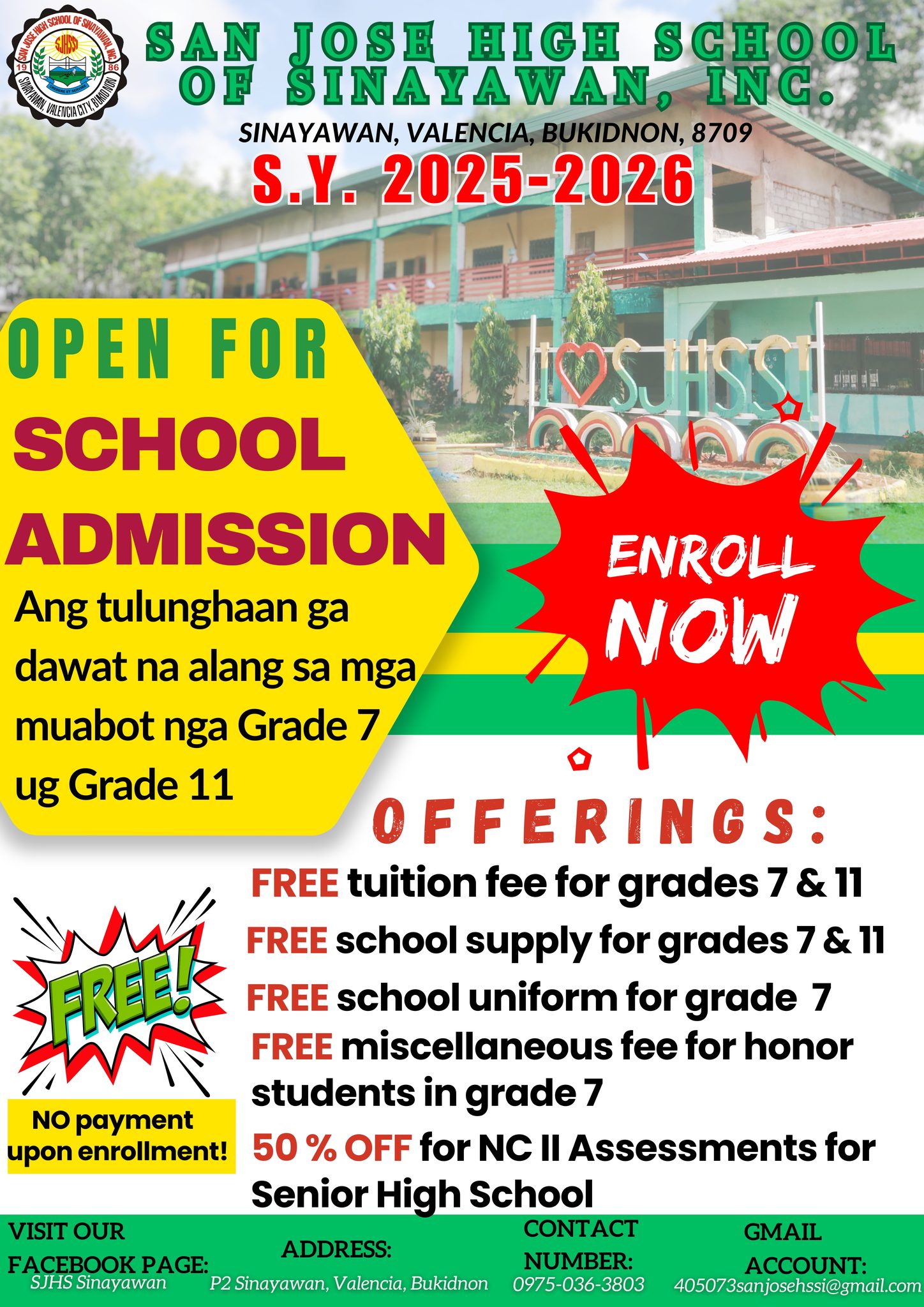 SJHS - 📢 Enrollment for SY 2025-2026 is NOW OPEN! San Jose High School ...
