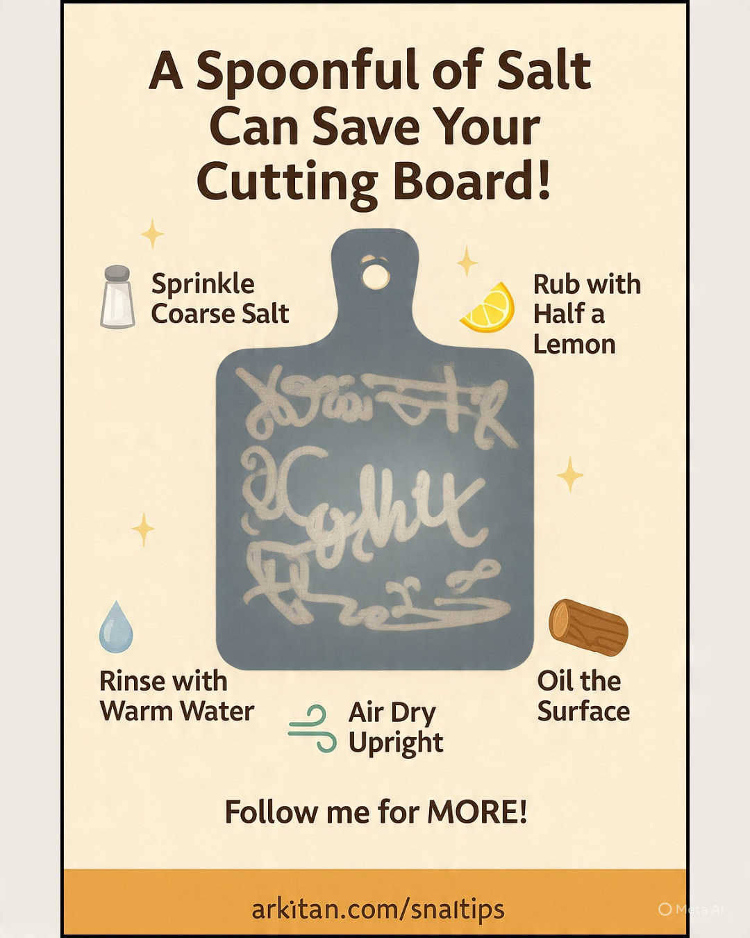 Addie - 📌 A Spoonful of Salt Can Save Your Cutting Board! 💬 A simple ...