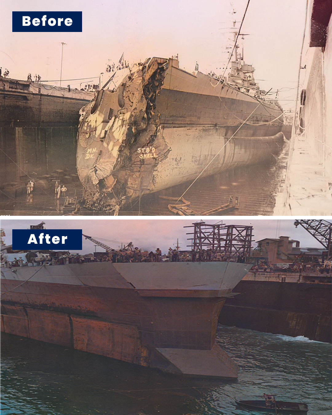 Naval - This image shows damage to the USS Washington following a ...