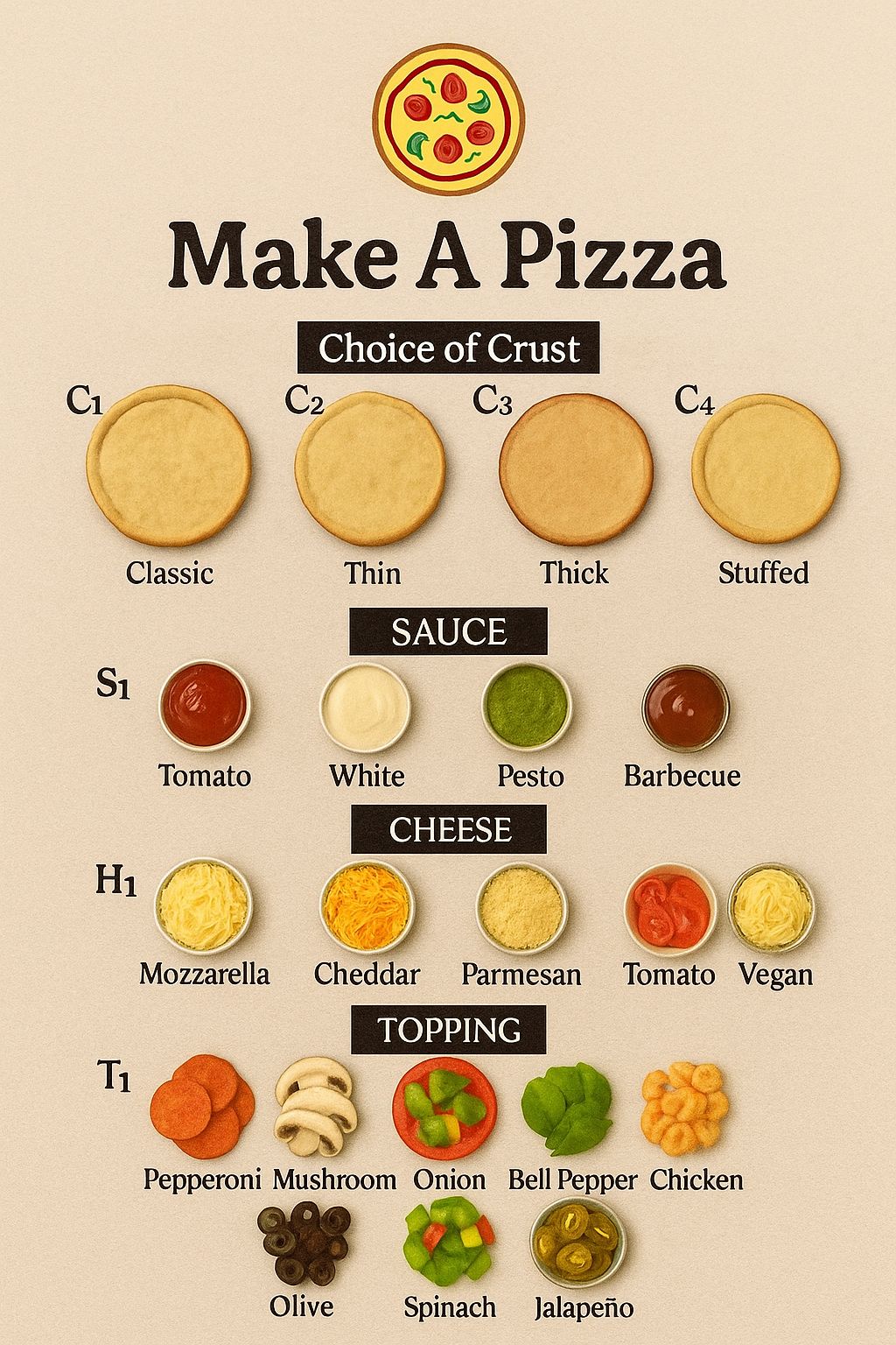 FoodComa - Crust Options: Classic (C1): A standard round pizza base ...
