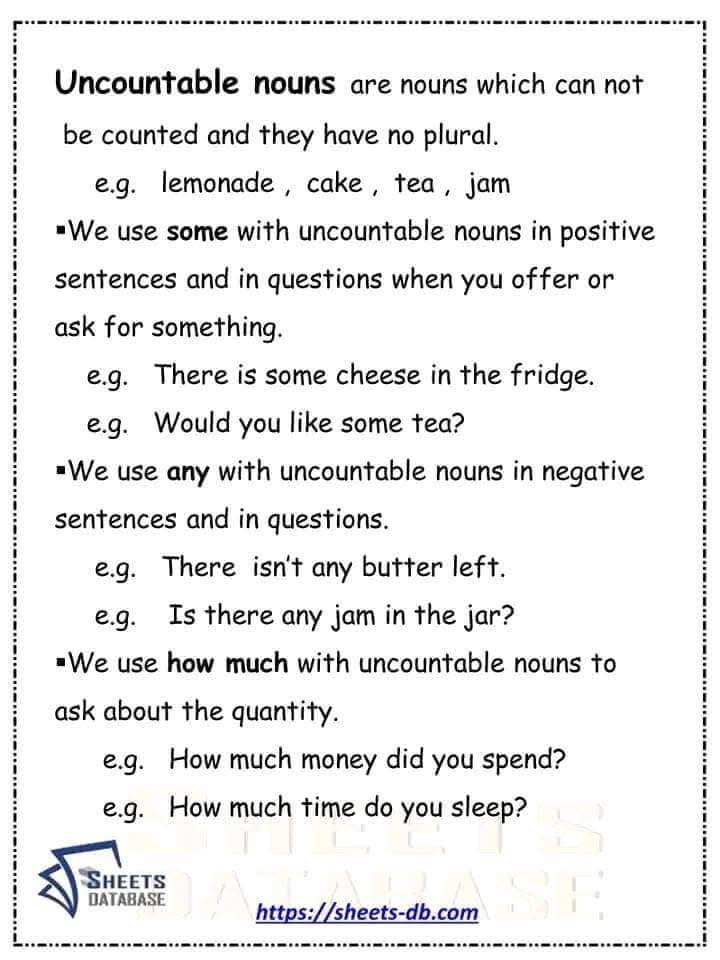 Sheets Database - Countable and uncountable Nouns 💥💥 pdf... | Facebook