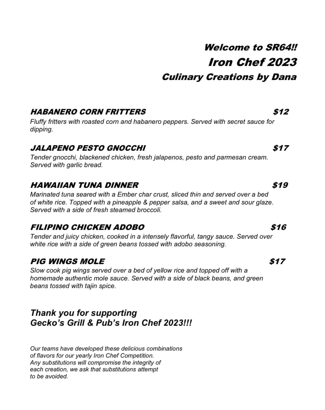 It’s Finale week of Iron Chef 2023... - Gecko's Grill & Pub