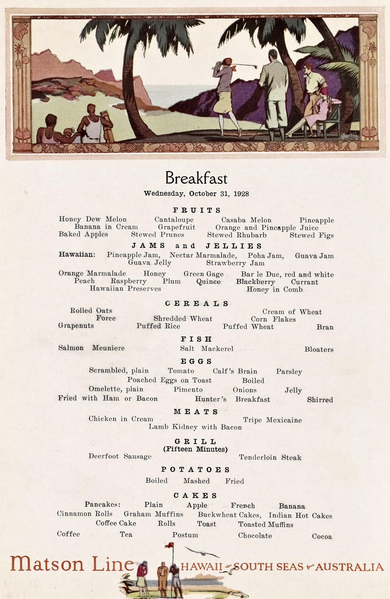 Eugene Savage art on Matson Line menus