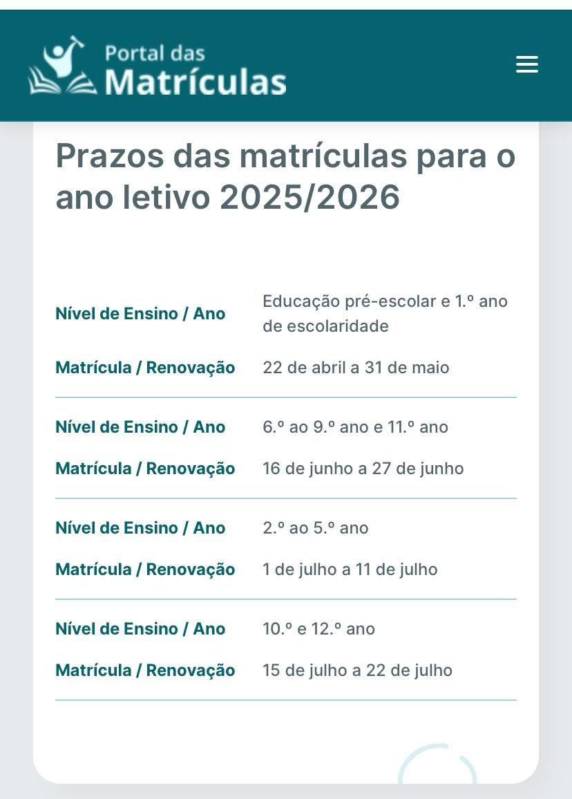 Associação - ‼️ O calendário das matriculas escolares para o ano letivo ...