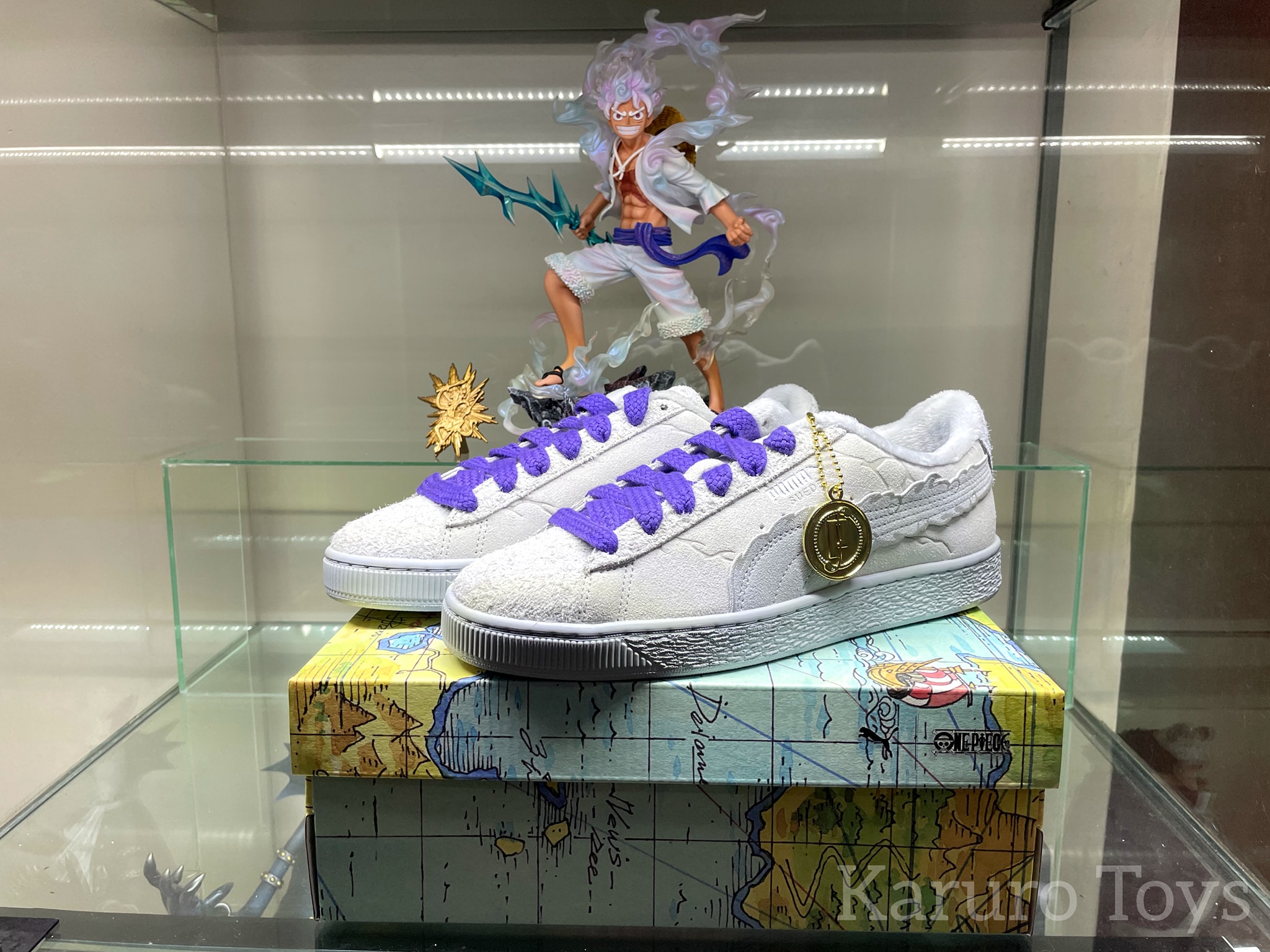 Puma x One Piece Luffy Gear 5 Nika sneakers and straw hat