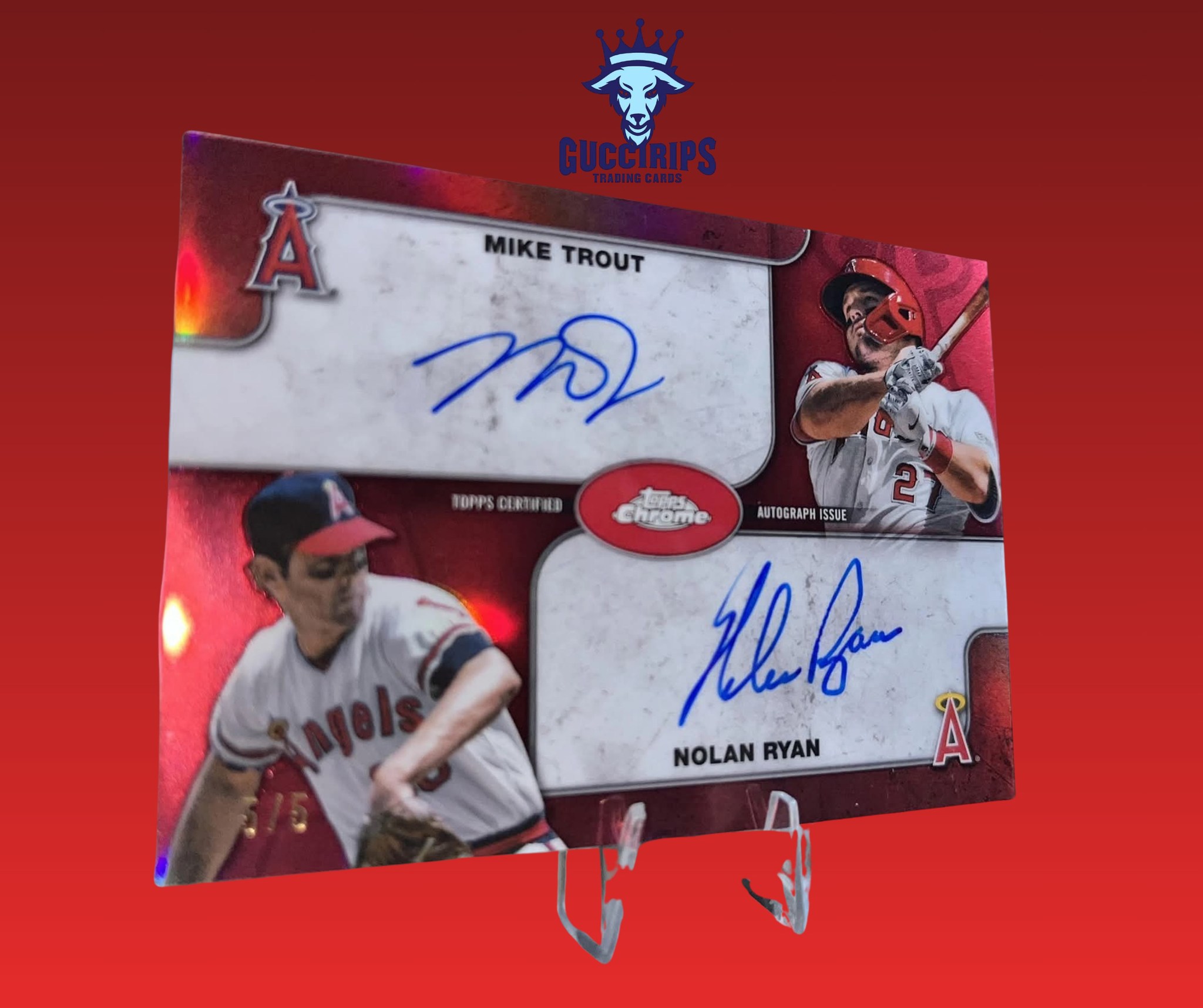 Nolan Ryan, Mike Trout, Shohei Ohtani triple relic autograph card 