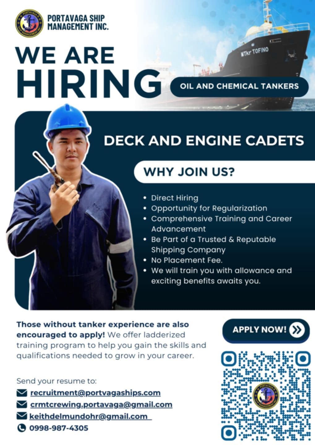 Portavaga - WE ARE HIRING! DECK AND ENGINE CADETS WHY JOIN US? Direct ...