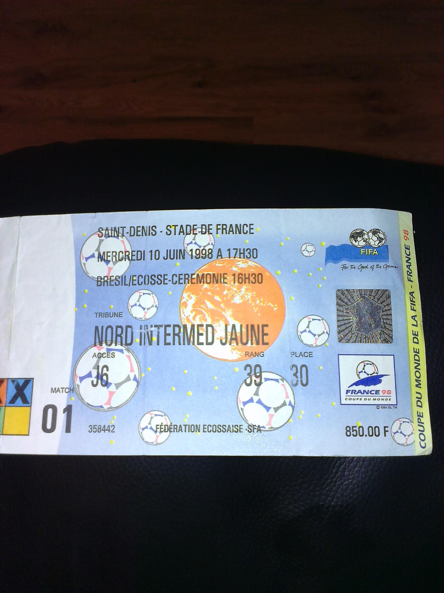My ticket from the opening ceremony at France 98 ,Scotland v 