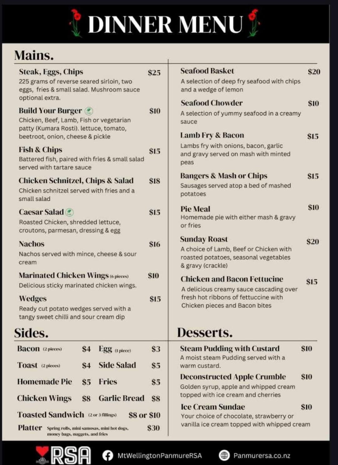 Panmure Remember When | Here’s the full menu for the RSA - good value ...