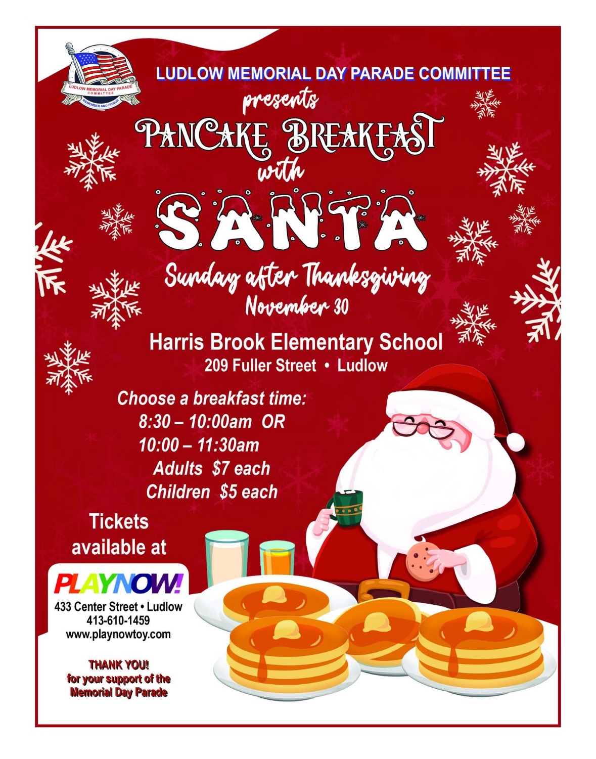 BREAKFAST WITH SANTA / Hosted by the LUDLOW MEMORIAL DAY PARADE COMMITTEE