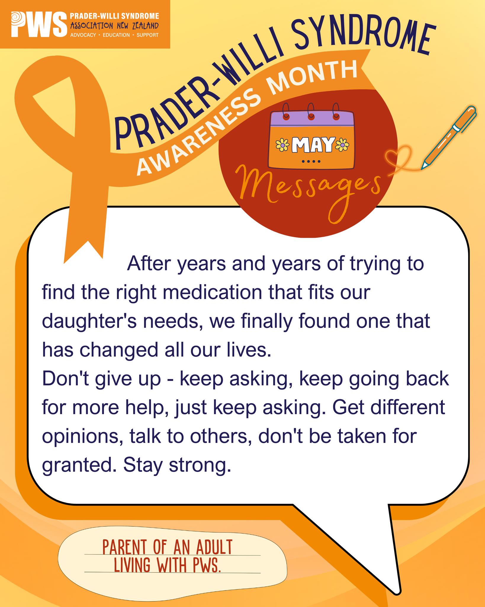 Prader-Willi - MAY MESSAGES: Help us help others understand more about ...