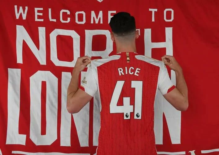 Declan Rice will wear the number 41 shirt at Arsenal.