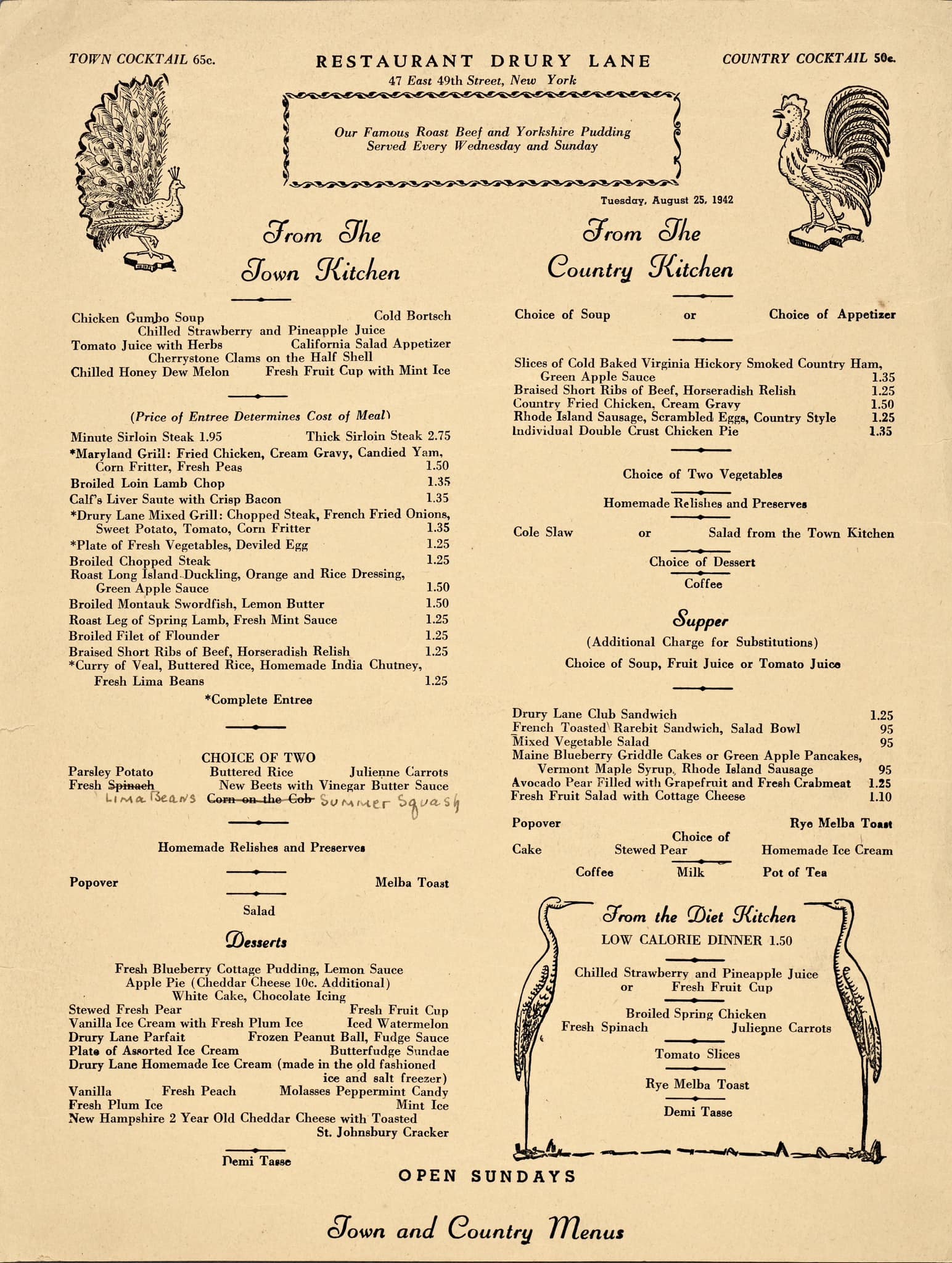 Eating History - Menu from Restaurant Drury Lane. New York... | Facebook