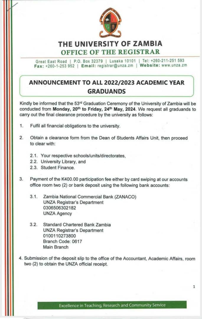 𝐀𝐧𝐧𝐨𝐮𝐧𝐜𝐞𝐦𝐞𝐧𝐭 𝐭𝐨 𝐚𝐥𝐥... - The University of Zambia -UNZA | Facebook