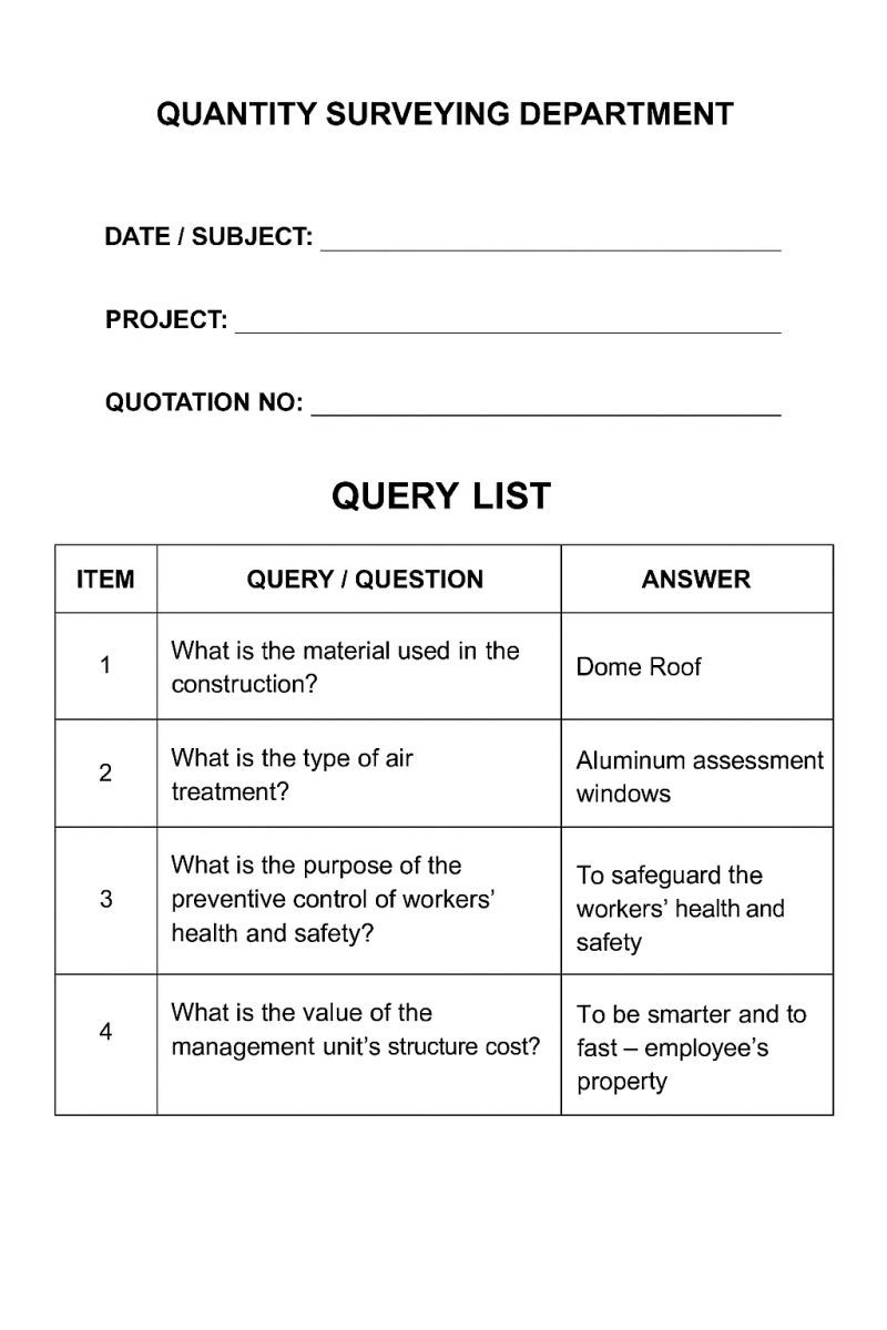 Engr - What is a Query Sheet in Construction? A query sheet is a ...