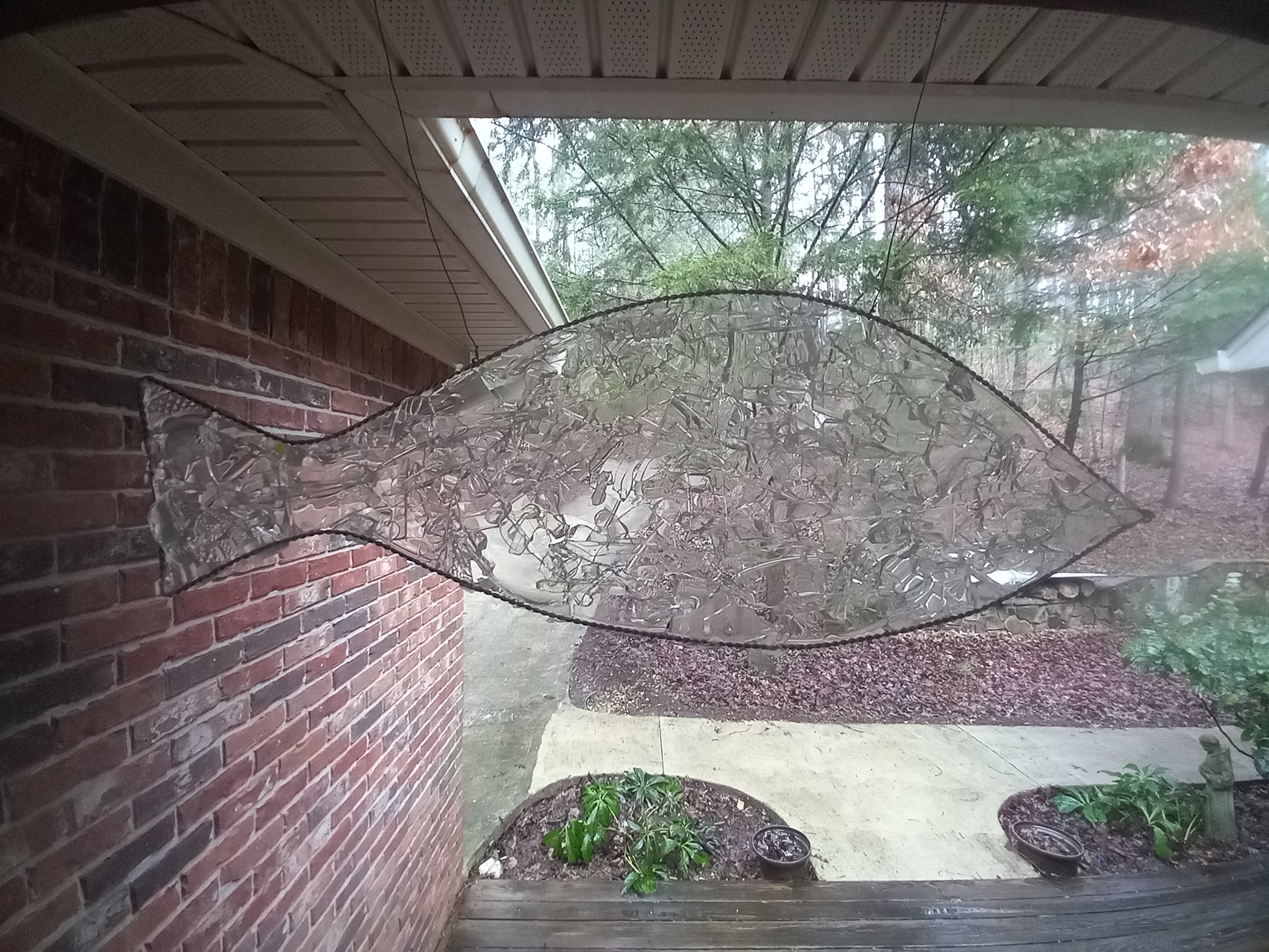 Handmade glass fish sculpture with stainless steel and epoxy
