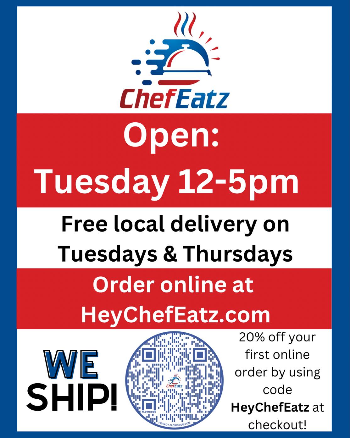 Chef Eatz - Our shop is open today from 12-5pm 😊 Stop by... | Facebook