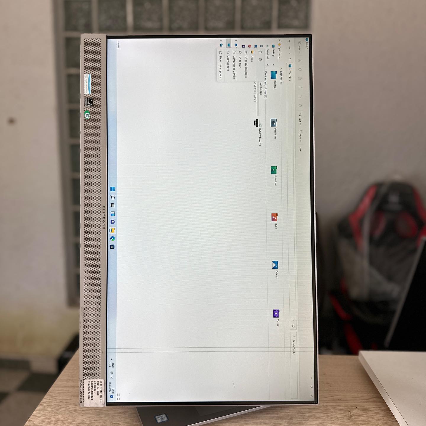 HP EliteOne 800 G4 24 Touchscreen AIO - I5-8500, 8GB RAM, SSD 256GB, Win10 Pro