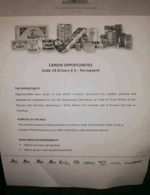 Lion Matches 📌Code 14 Driver... - Vacancies On-demand | Facebook