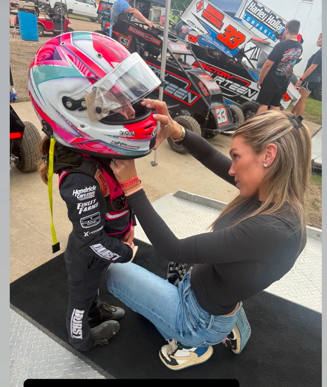 Nascar - Katelyn Larson helping her daughter Audrey get race-ready 🏁💖 ...