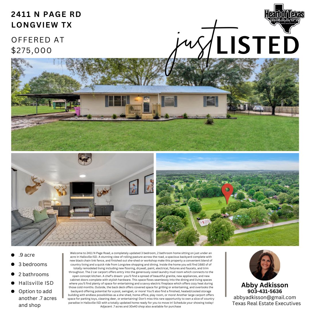 🚨 N E W • L I S T I N G 🚨 3 bedroom • 2 bathroom • Hallsville ISD ...