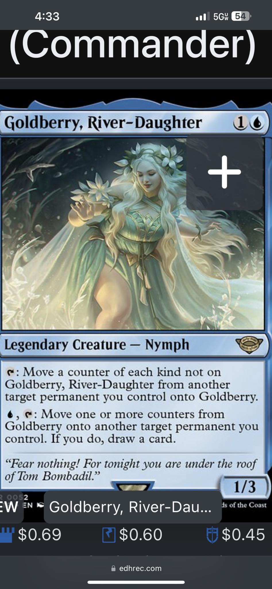 goldberry mtg card Goldberry, River-Daughter [52] [The Lord of the Rings: Tales of Middle-earth] [Foil]  Face to Face Games copy written or trademarked by WOTC are not used and any overlapping text or names are pure coincidence I have no reason to