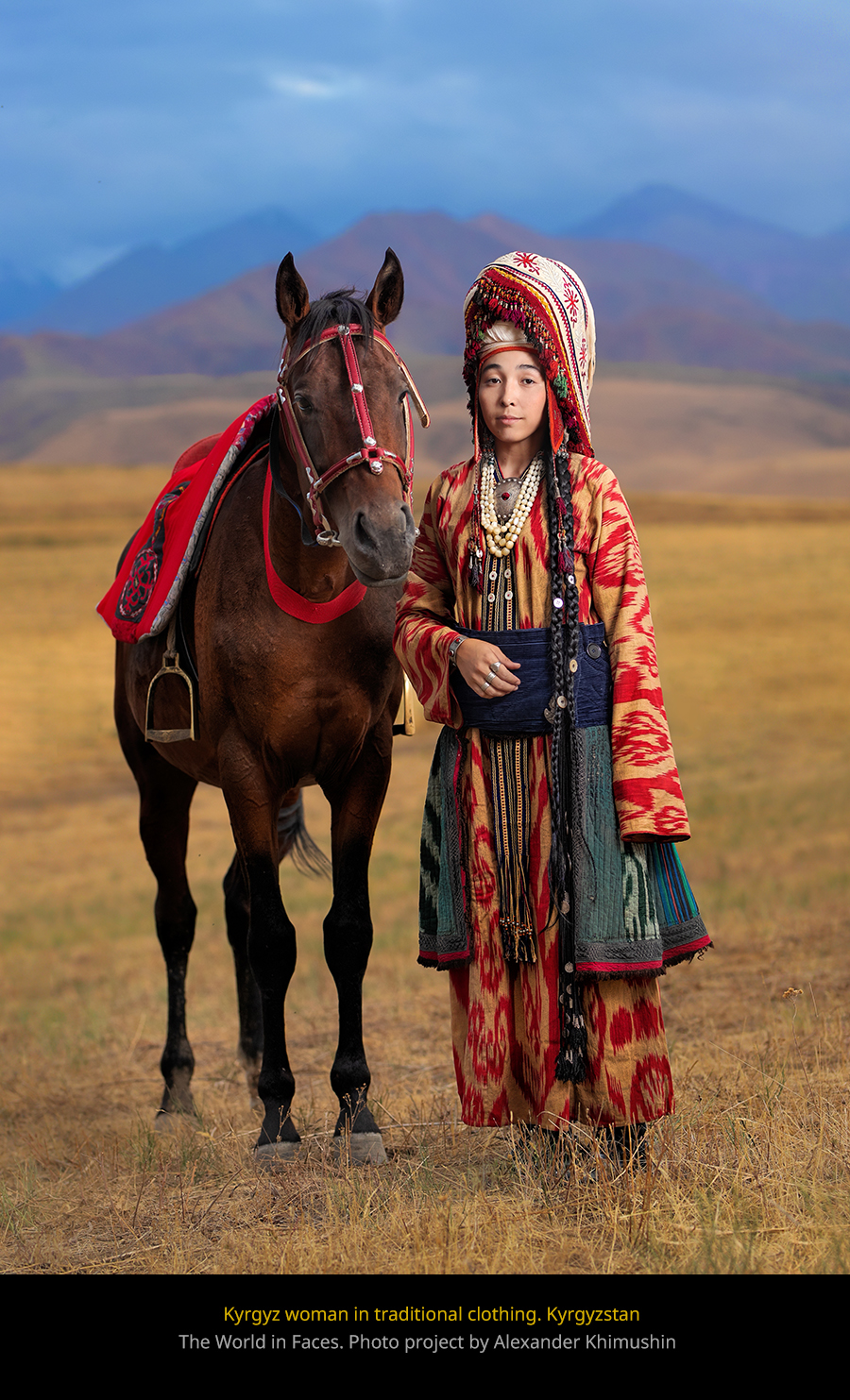 Alexander - Young Kyrgyz woman in traditional clothing wearing Elechek ...