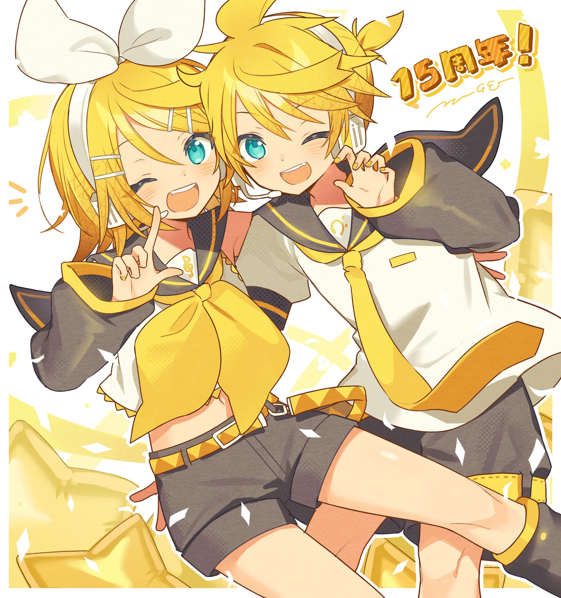 Happy 15th Anniversary to Kagamine Rin & Len!! 🍊🍌 [1|2] #鏡音