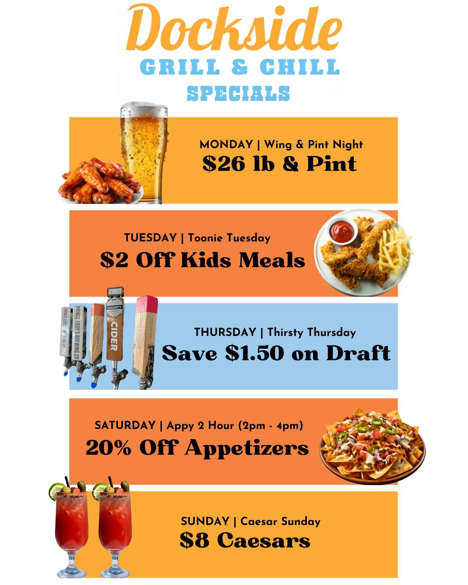 🍹 Dockside Specials are BACK! 🎉... - Dockside Grill & Chill | Facebook