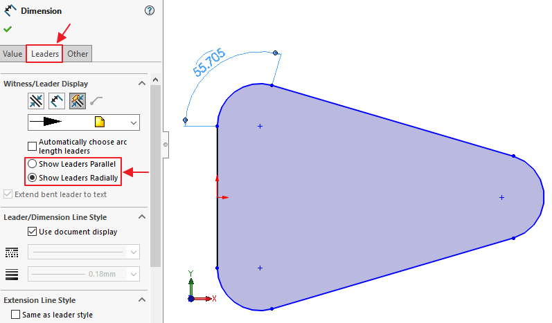 SolidWorksThai - ทั้ง 2 รูปแบบนี้สามารถเลือกเปลี่ยนสลับได้ที่ Leader ...