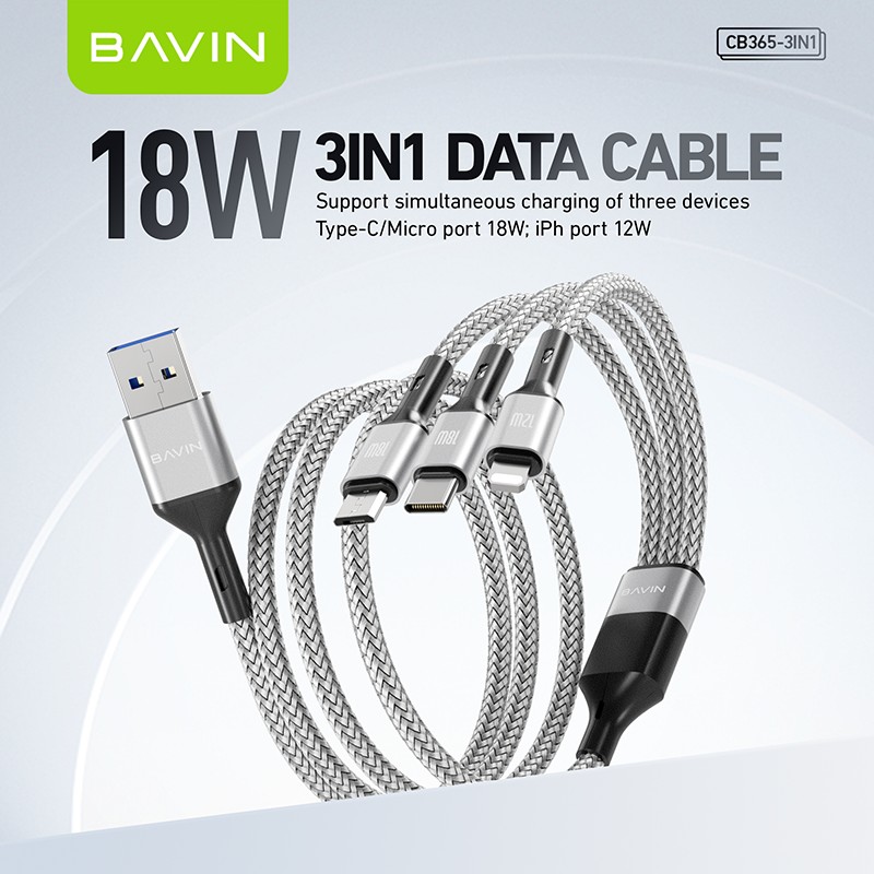 Cables in 1! BAVIN Triple-Port Cable with 18W Fast Charge 80kg