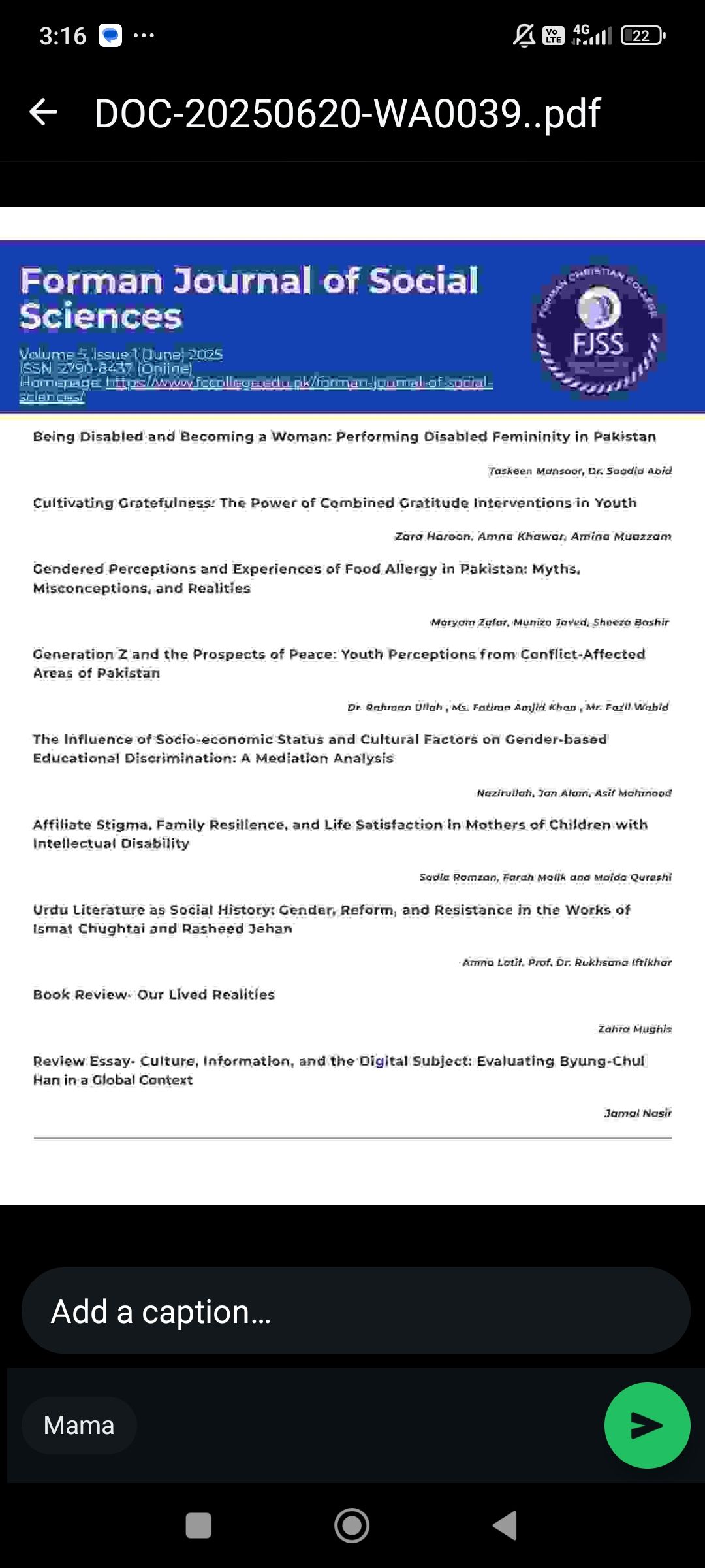 Forman Journal of Social Sciences-FJSS | Lahore