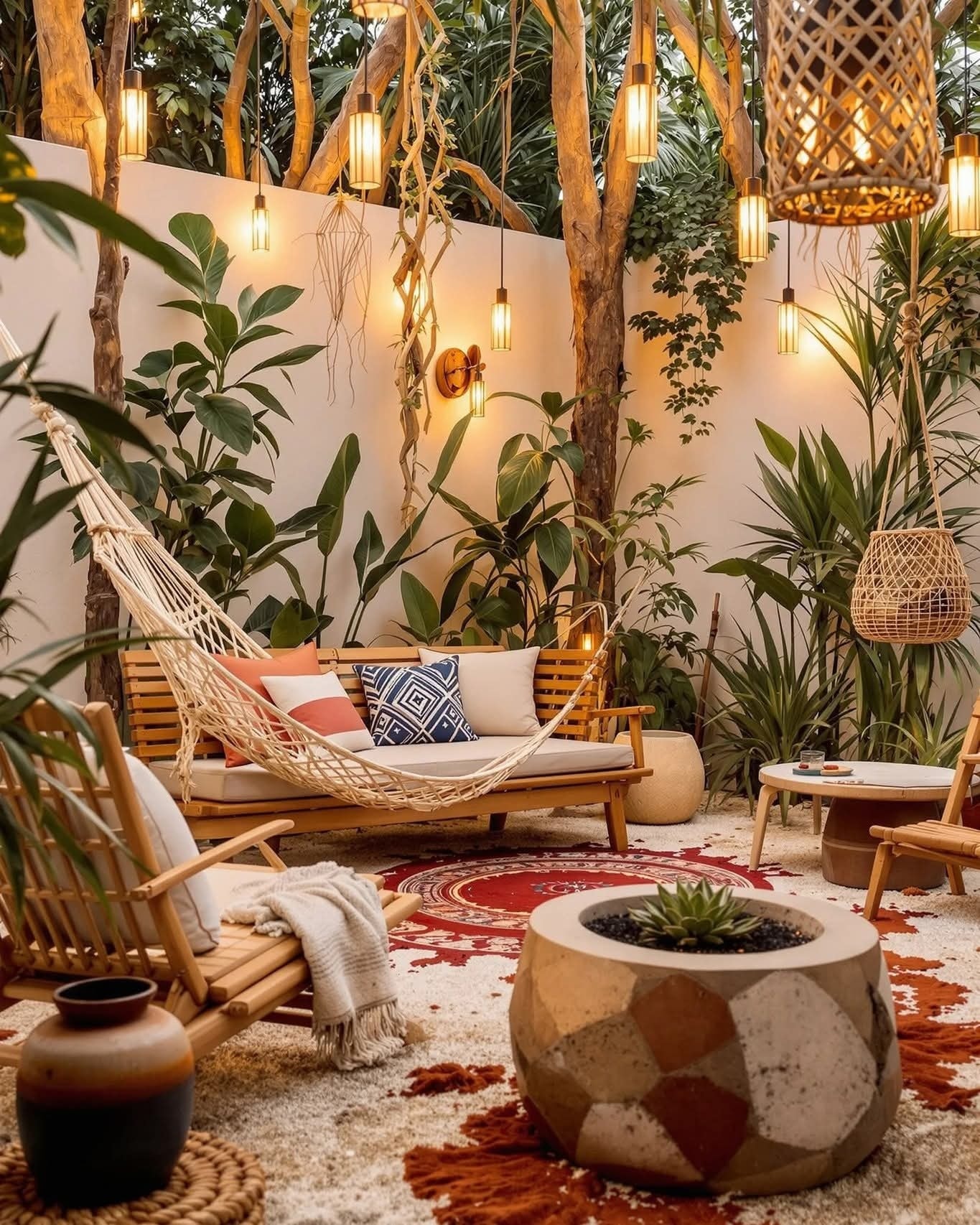 🌿✨ Transform Your Outdoor Space into a Boho Paradise! ✨🌿 Who said comfort and nature can't blend in style? 😍 This cozy, bohemian-inspired patio is the ultimate escape — with warm lighting