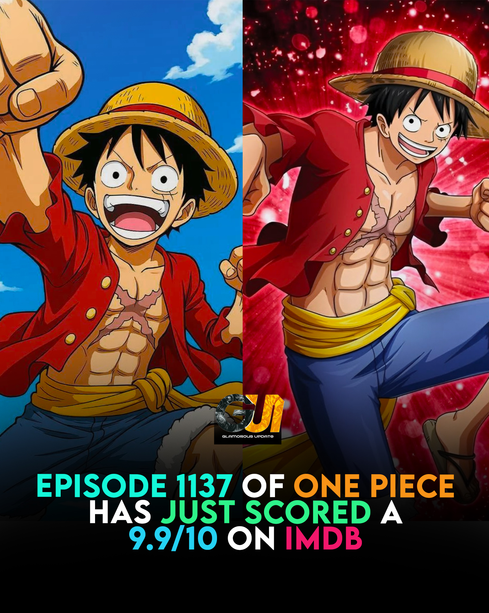 One Piece episode 1100 rated 9.9/10 on IMDB