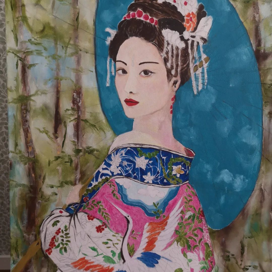 Oil painting of japanese girl
