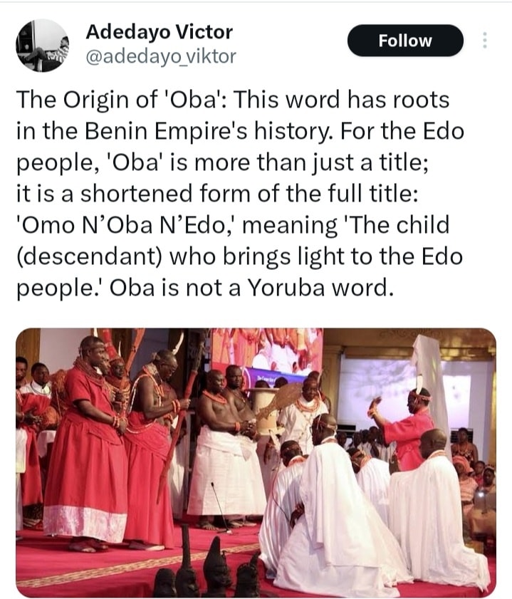 EFOS BLOG - Adebayo Victor 🗣: The Origin of 'Oba': This... | Facebook