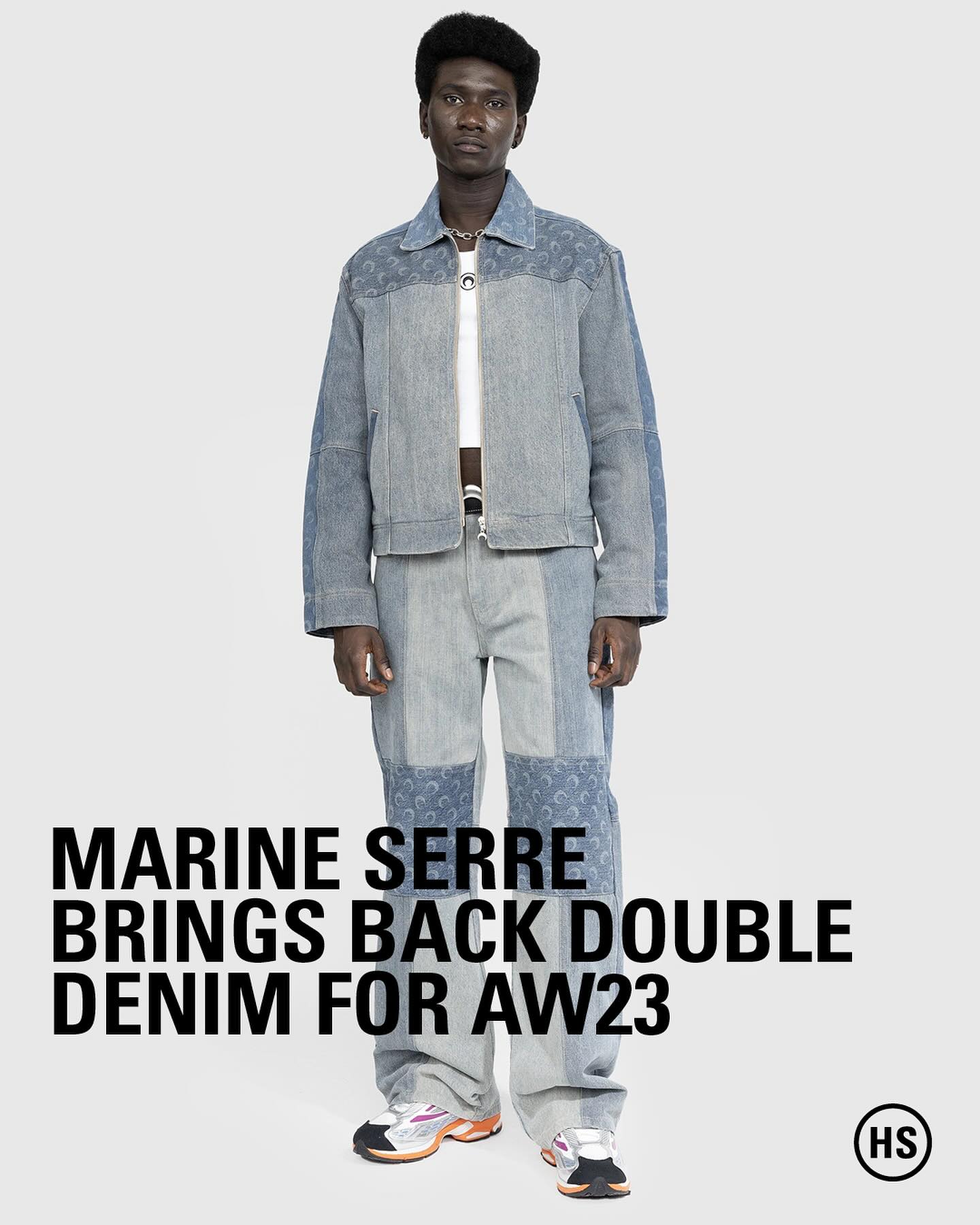 Marine Serre brings back double denim for AW23. The Marine Serre 