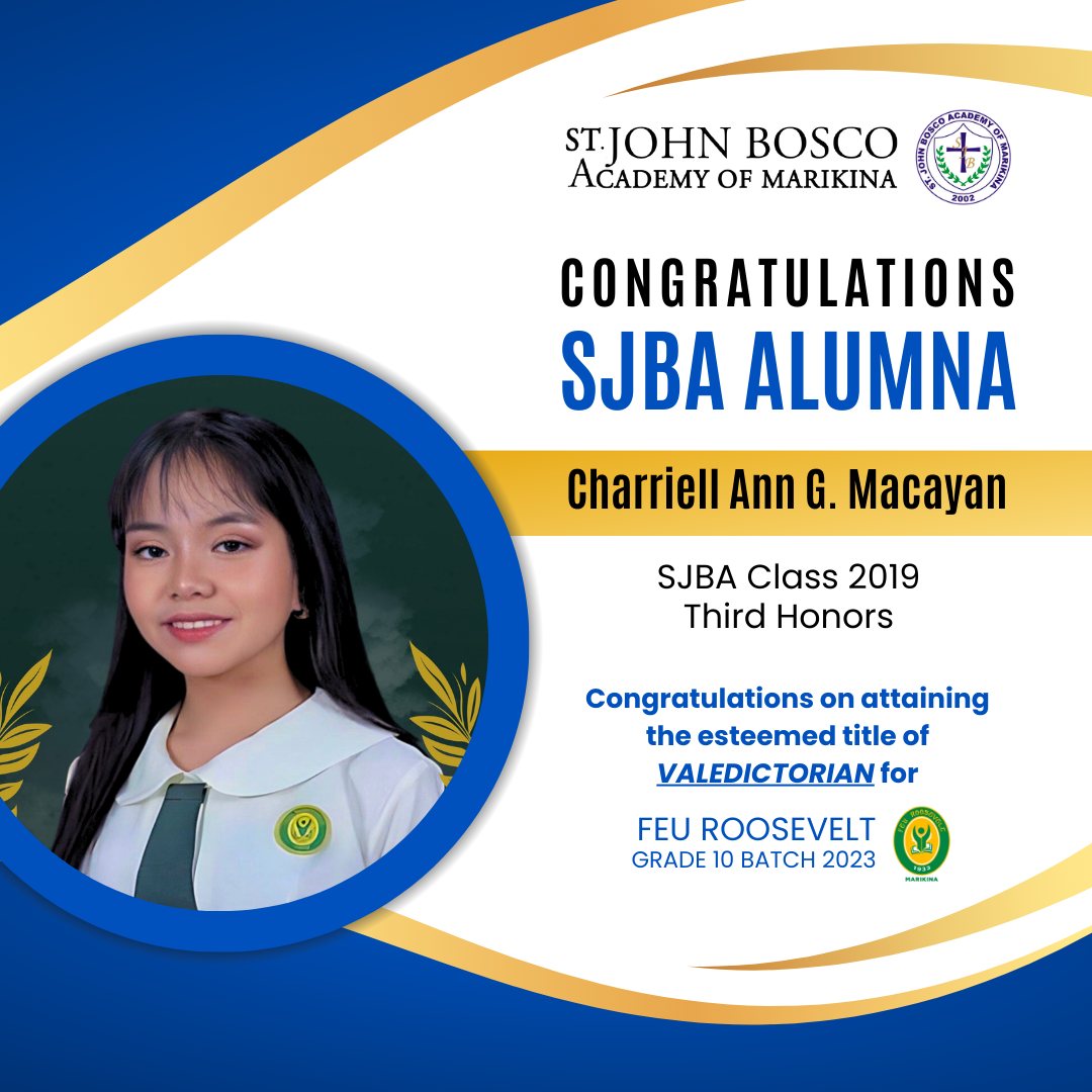 St. - Congratulations, Charriell Ann G. Macayan! Your SJBA family is ...
