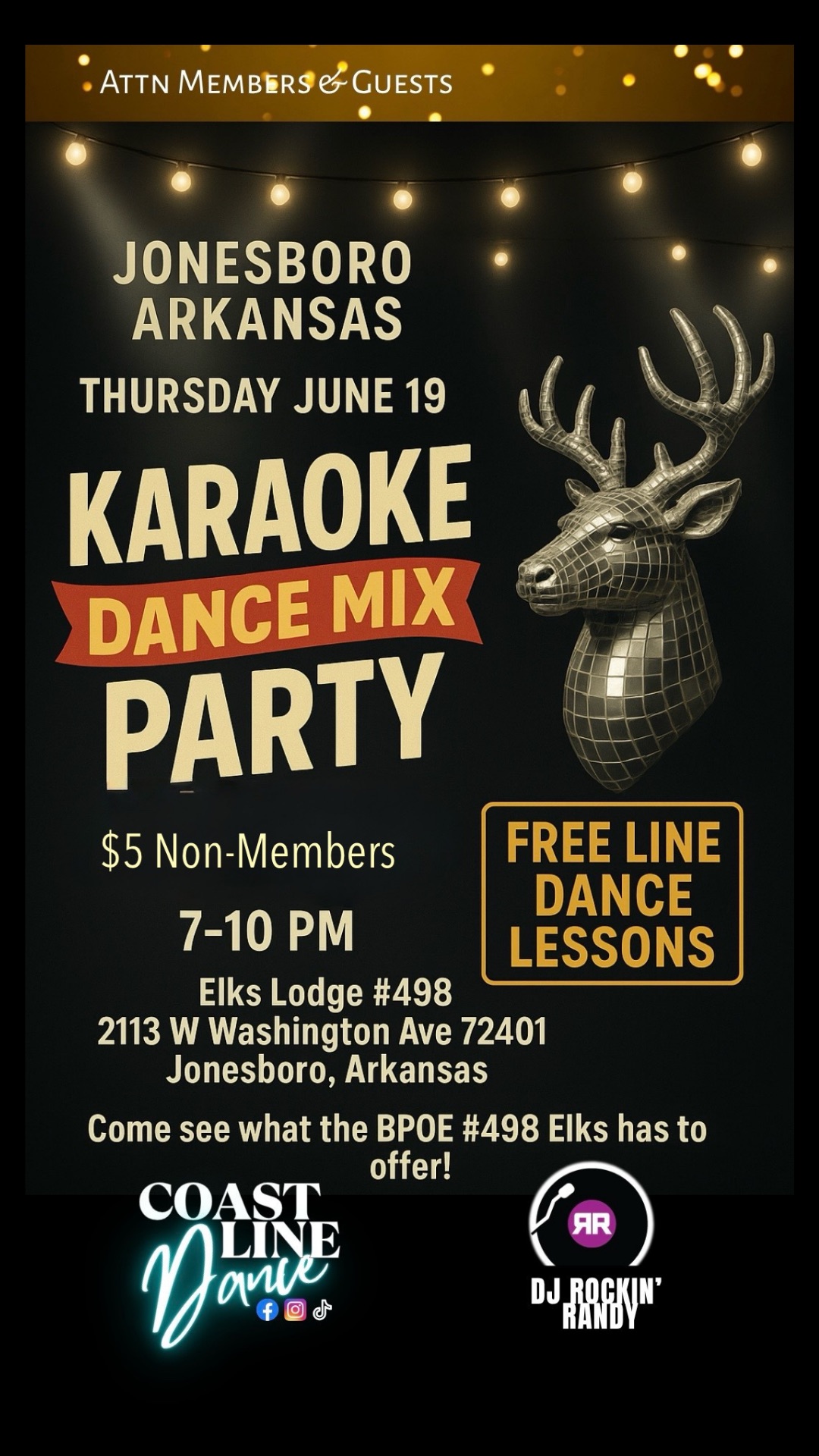 View of Karaoke Dance Mix Party @ElksJonesboro June 19, 7-10 ~ Free Line Dance ...