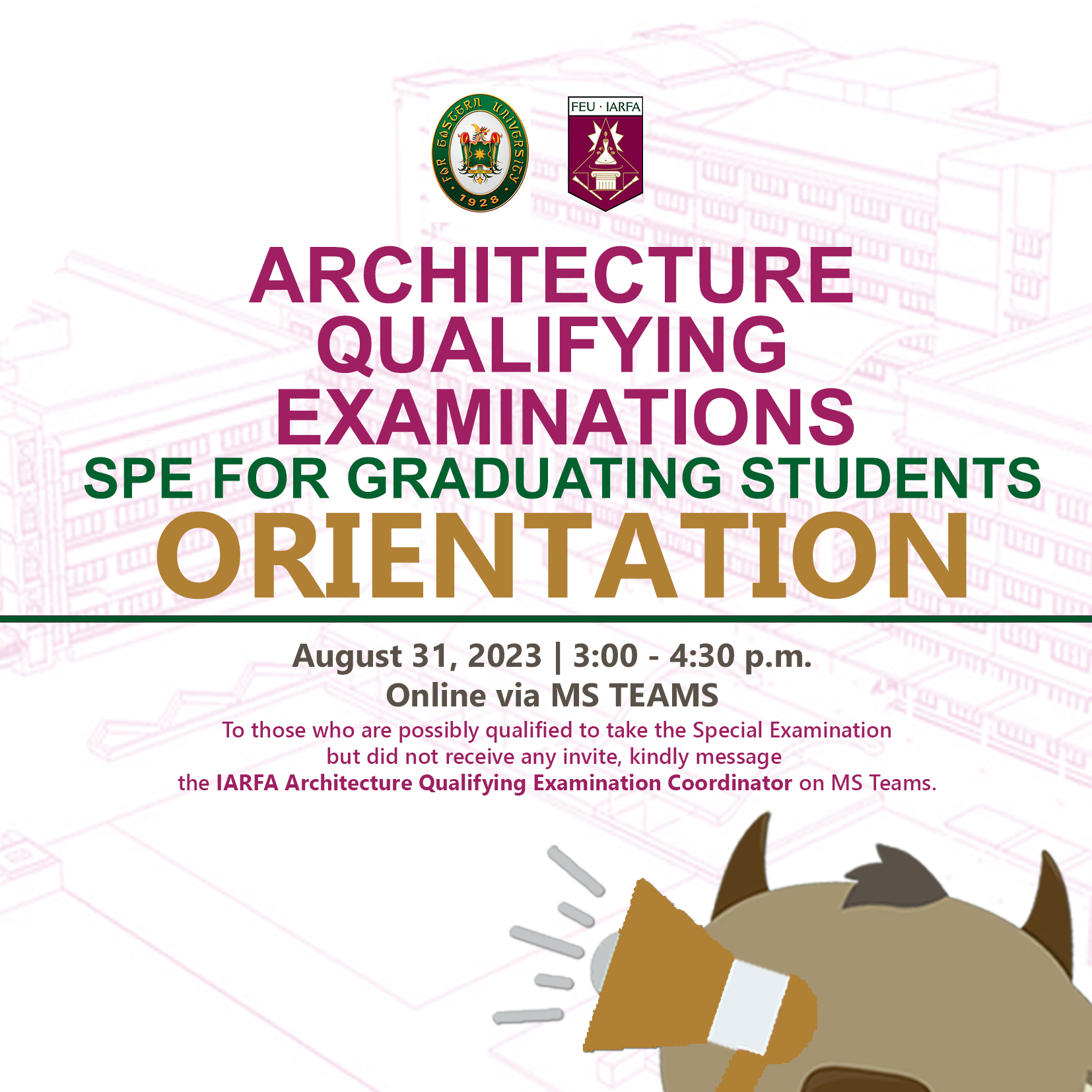 FEU - AQE ADVISORY! AQE SPE for Graduating Students Orientation will be ...