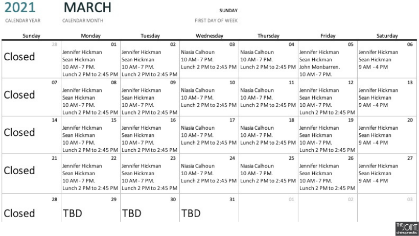 Here is our complete schedule for... - The Joint Chiropractic | Facebook