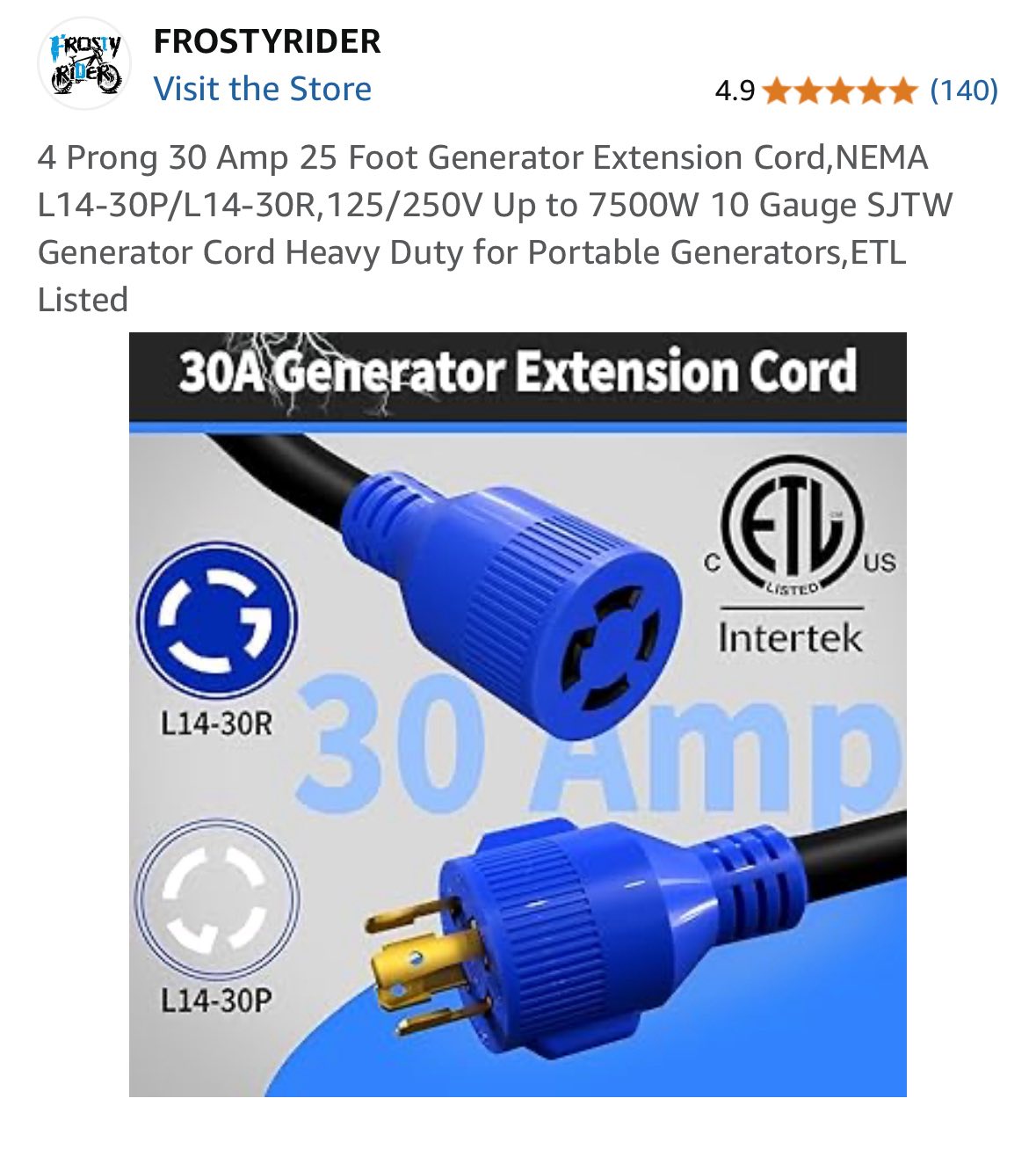 BeamBox 25 Ft.30 Amp Heavy Duty Generator Extension Cord, Locking Cord Nema L14 30p To Four 5 20r 125 Volts For Generator Power Yx1120 12