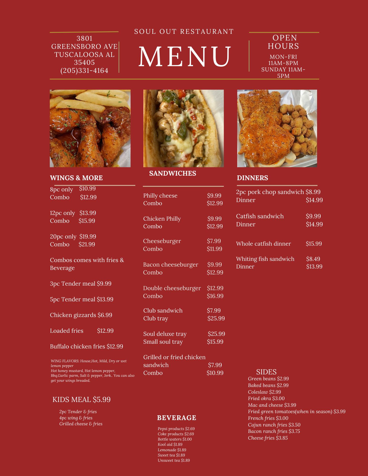 Thursday menu at Soul Out Cafe 3801 Greensboro Ave Tuscaloosa 
