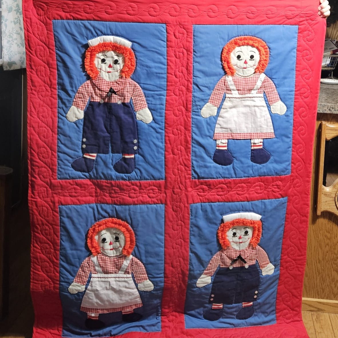 Finished Raggedy Ann and Andy cross stitch pattern