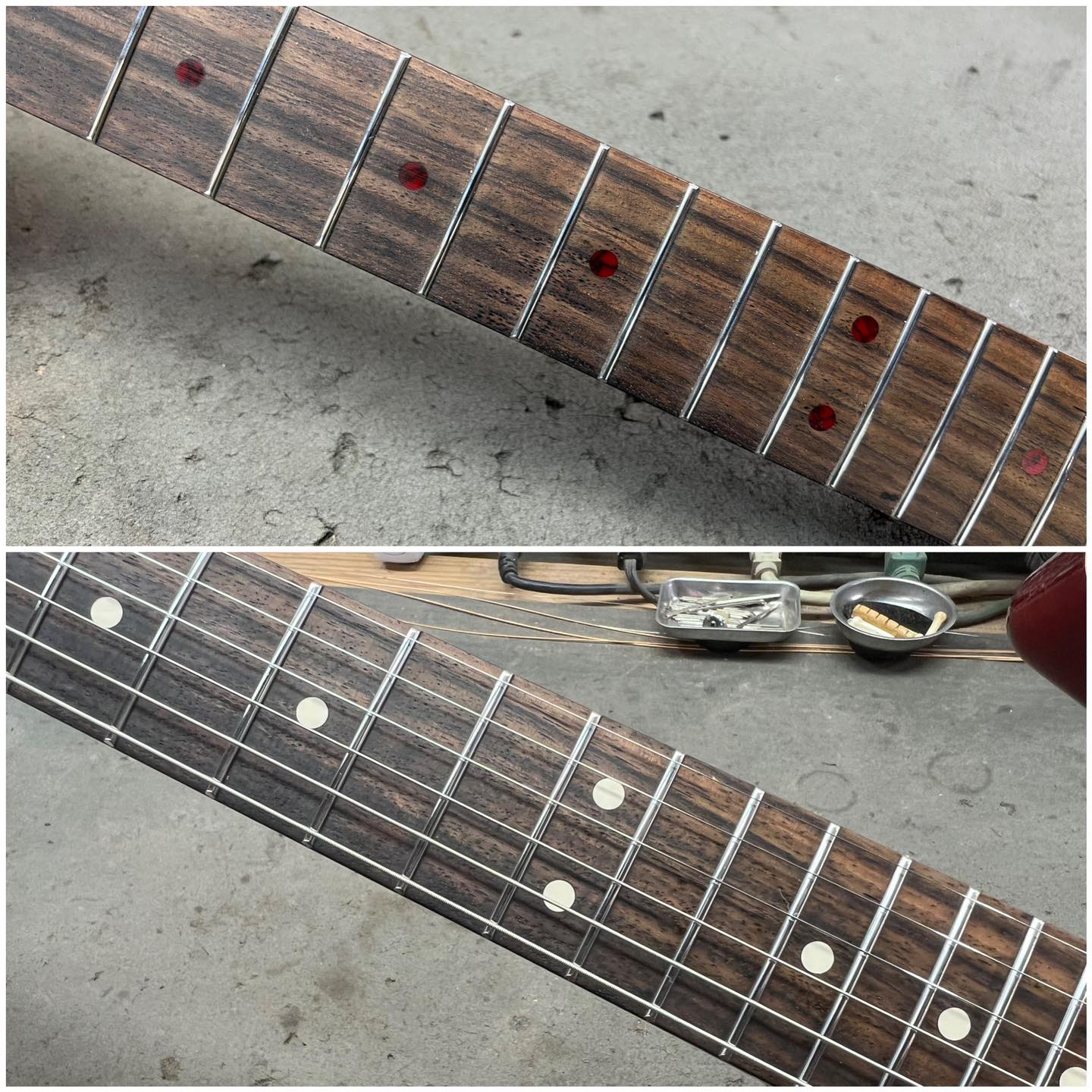 Replacing dot inlays with aged clay dots on a tele neck?