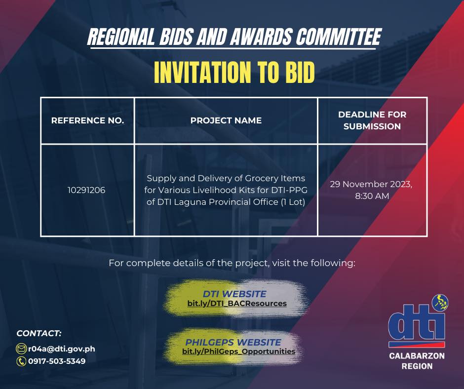 DTI Calabarzon - INVITATION TO BID: The DTI 4-A invites... | Facebook