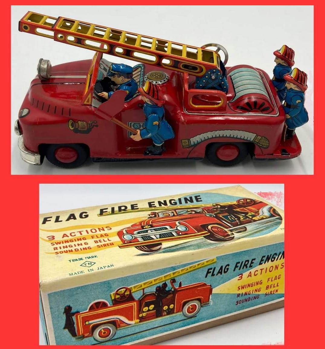 Vintage Nomura Fire Chief toy car from 1950s-60s